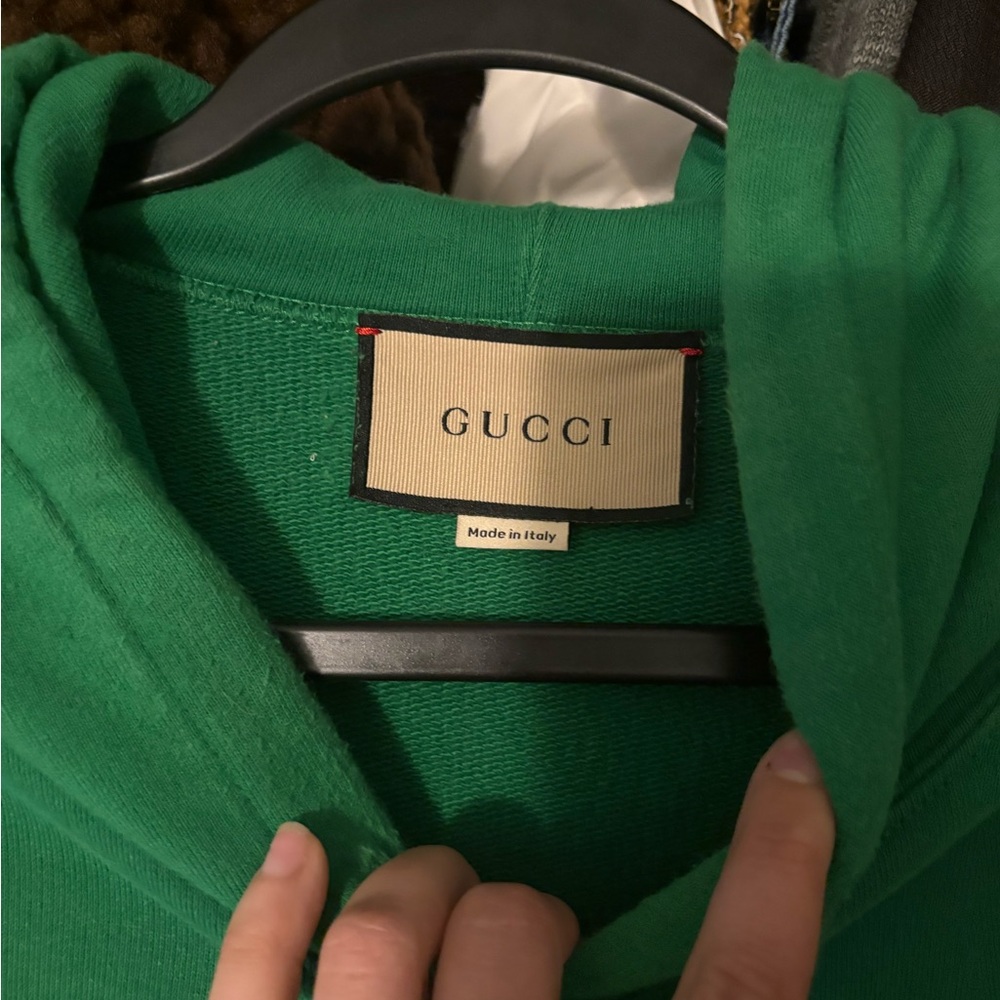 Gucci Green Pullover Hoodie With Signature Label View 2